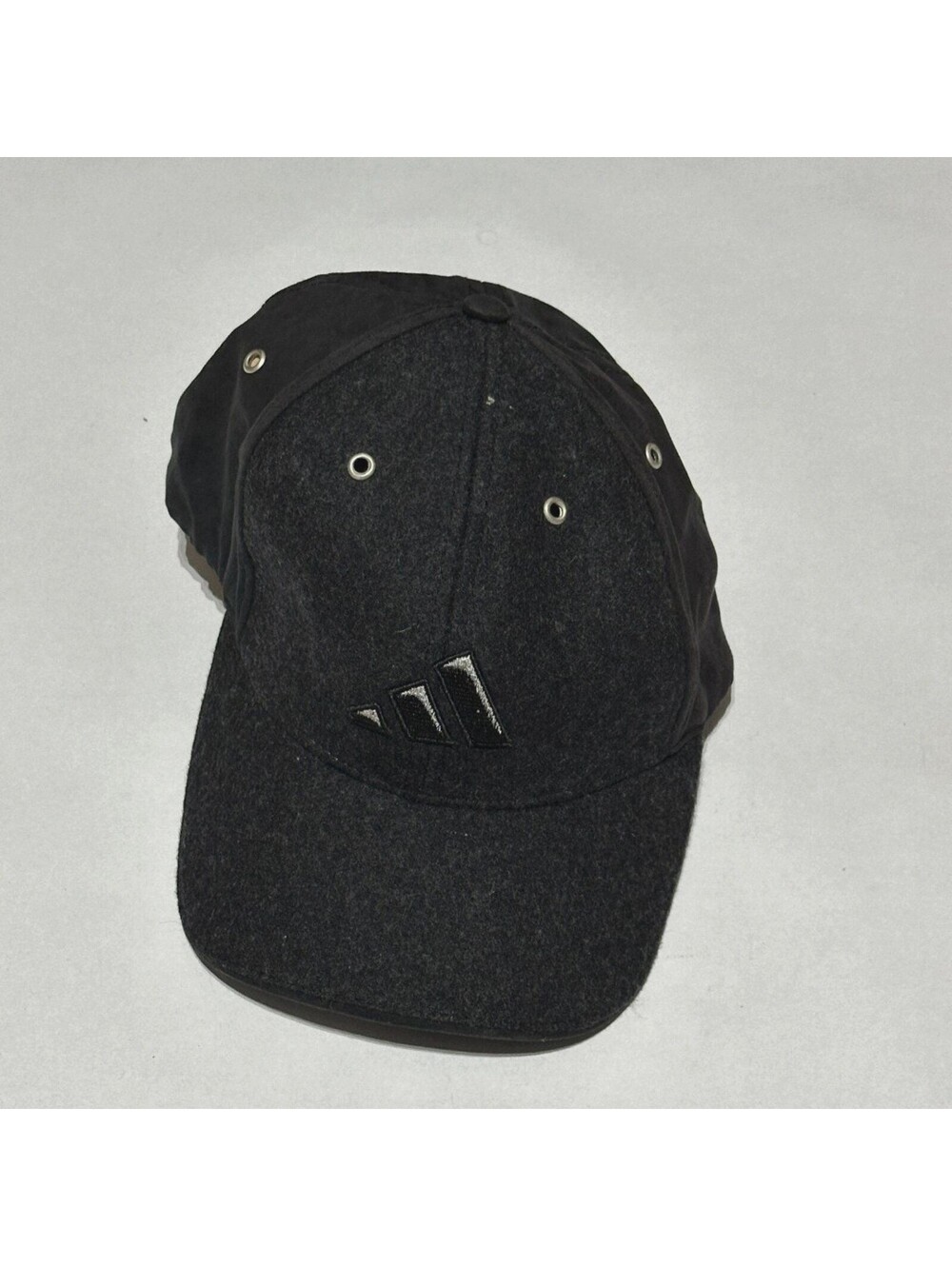 Vintage Adidas Black Wool Blend Cap Classic Trefoil Logo Rare Collector Mens Hat